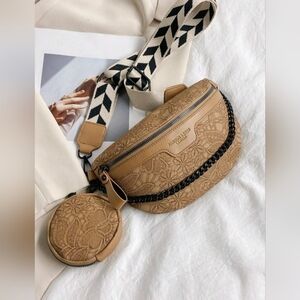 NEW Tan Floral Embossed Crossbody Sling Bag